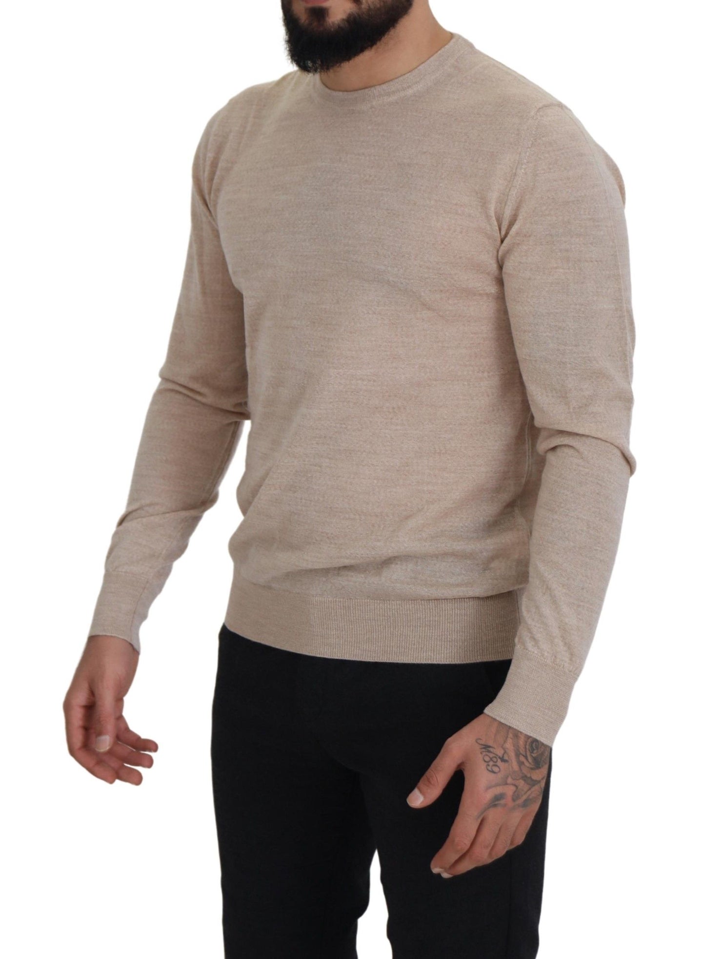 Maglione pullover girocollo in lana vergine beige