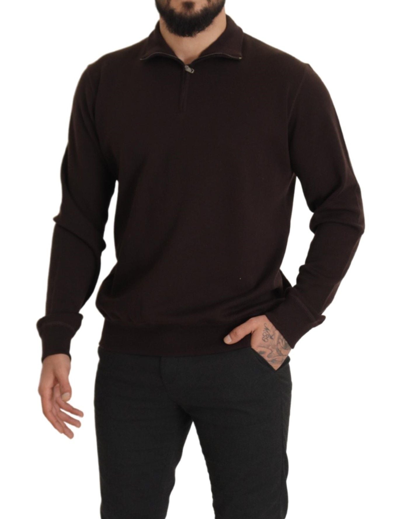 Maglione pullover con colletto in cashmere marrone