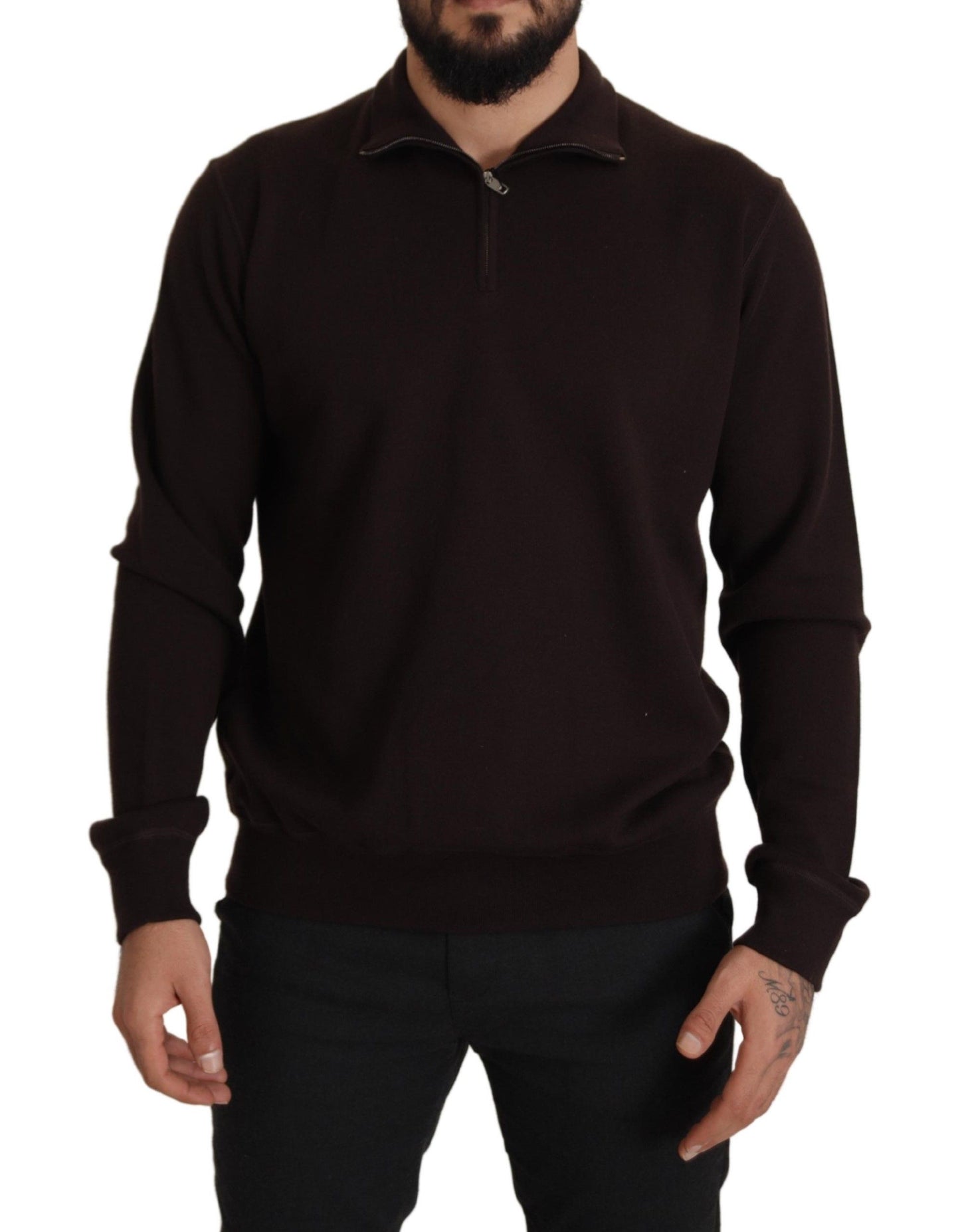 Maglione pullover con colletto in cashmere marrone