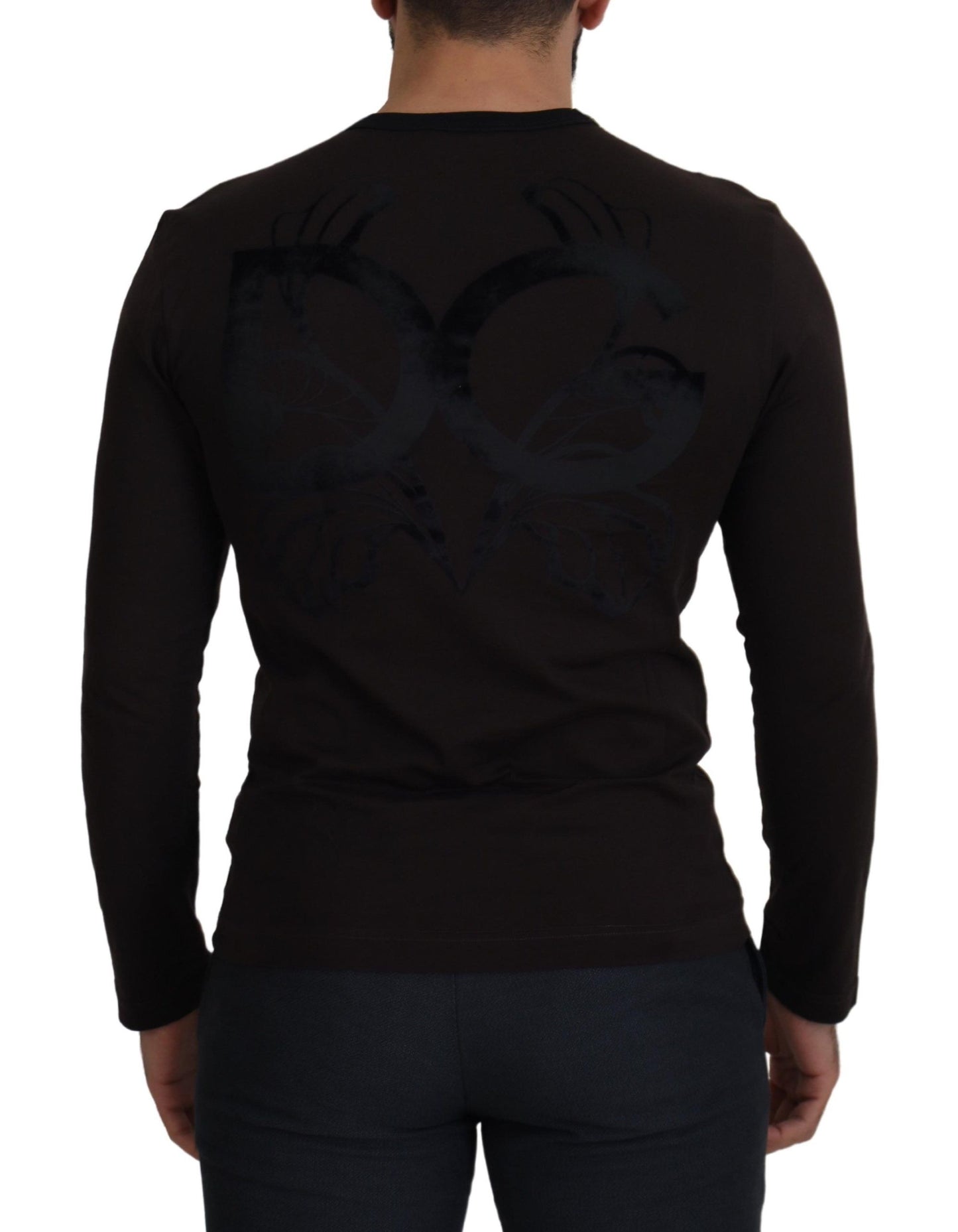 Maglione pullover girocollo slim in cotone marrone