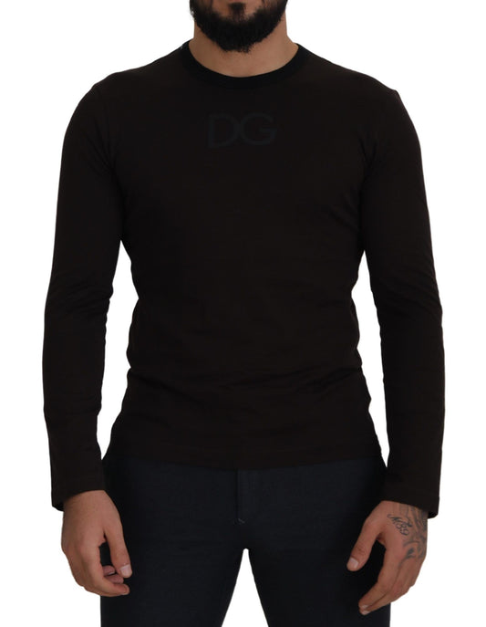 Maglione pullover girocollo slim in cotone marrone