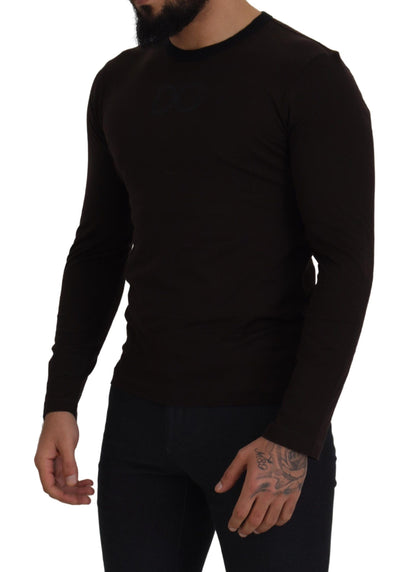 Maglione pullover girocollo slim in cotone marrone