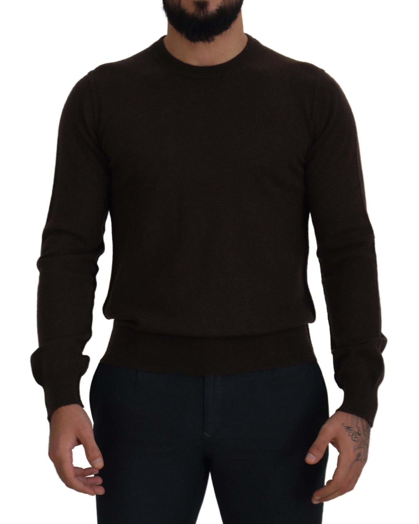 Maglione pullover girocollo in cashmere marrone