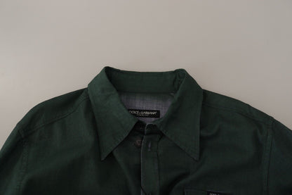 Dunkelgrünes Button-Down-Langarmhemd