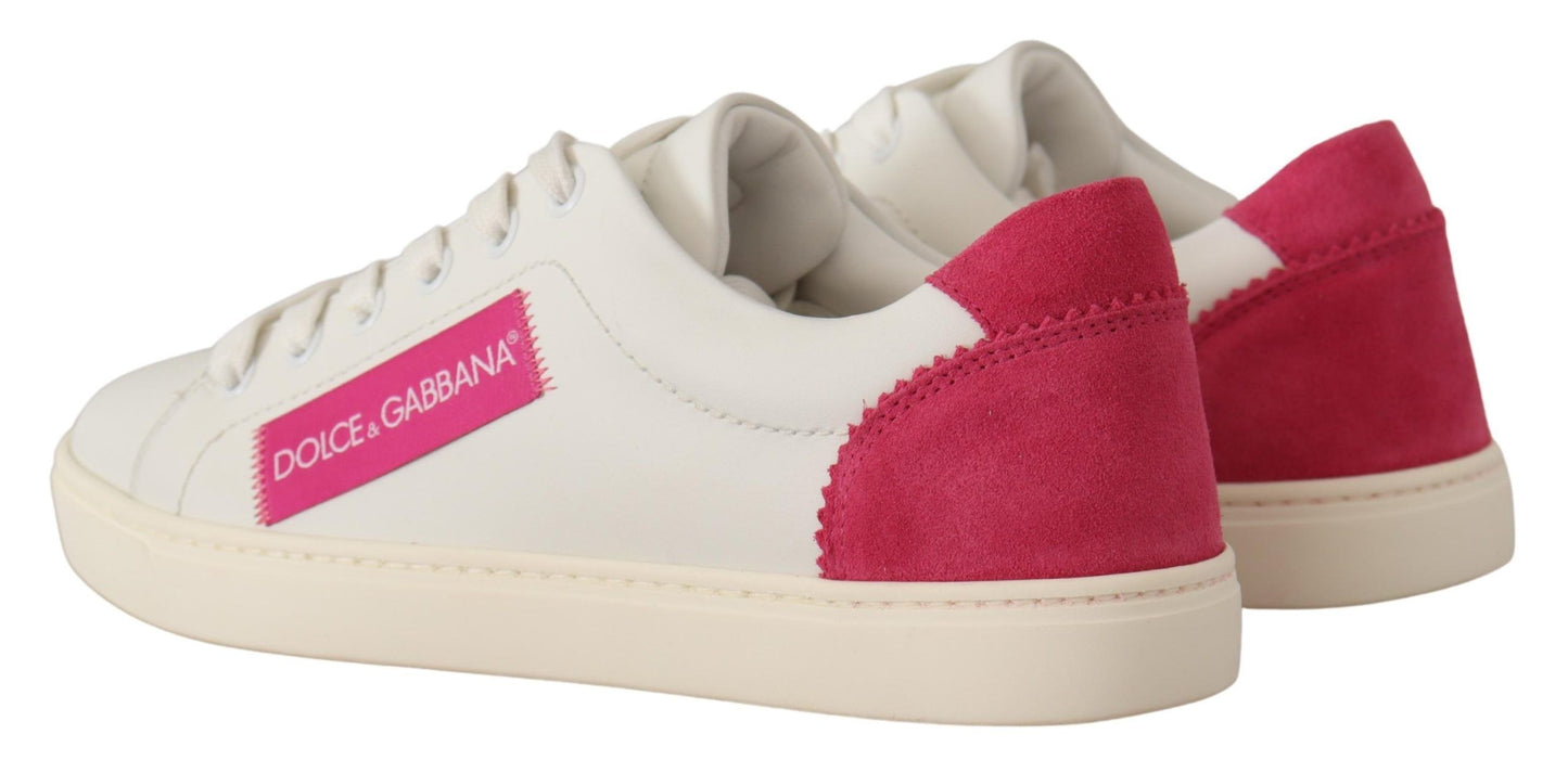 Weiße, rosa Leder-Low-Top-Sneaker für Damen