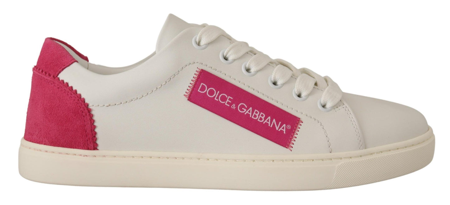 Weiße, rosa Leder-Low-Top-Sneaker für Damen