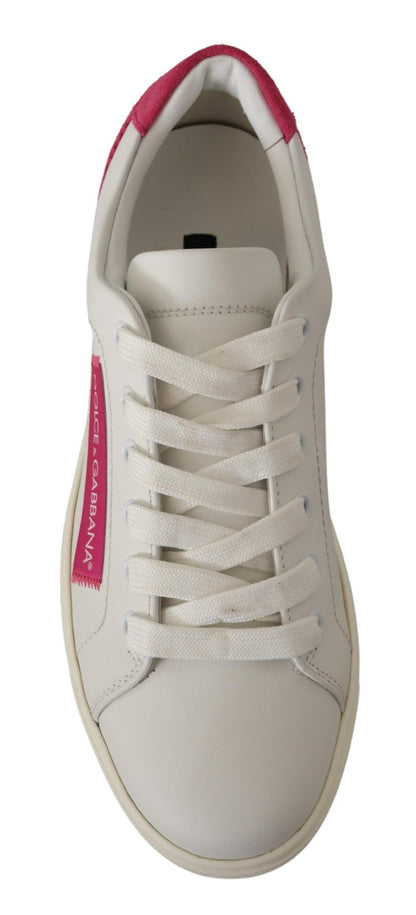 Weiße, rosa Leder-Low-Top-Sneaker für Damen