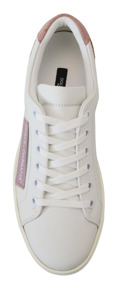 Weiße, rosa Leder-Low-Top-Sneaker-Schuhe