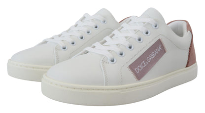 Weiße, rosa Leder-Low-Top-Sneaker-Schuhe