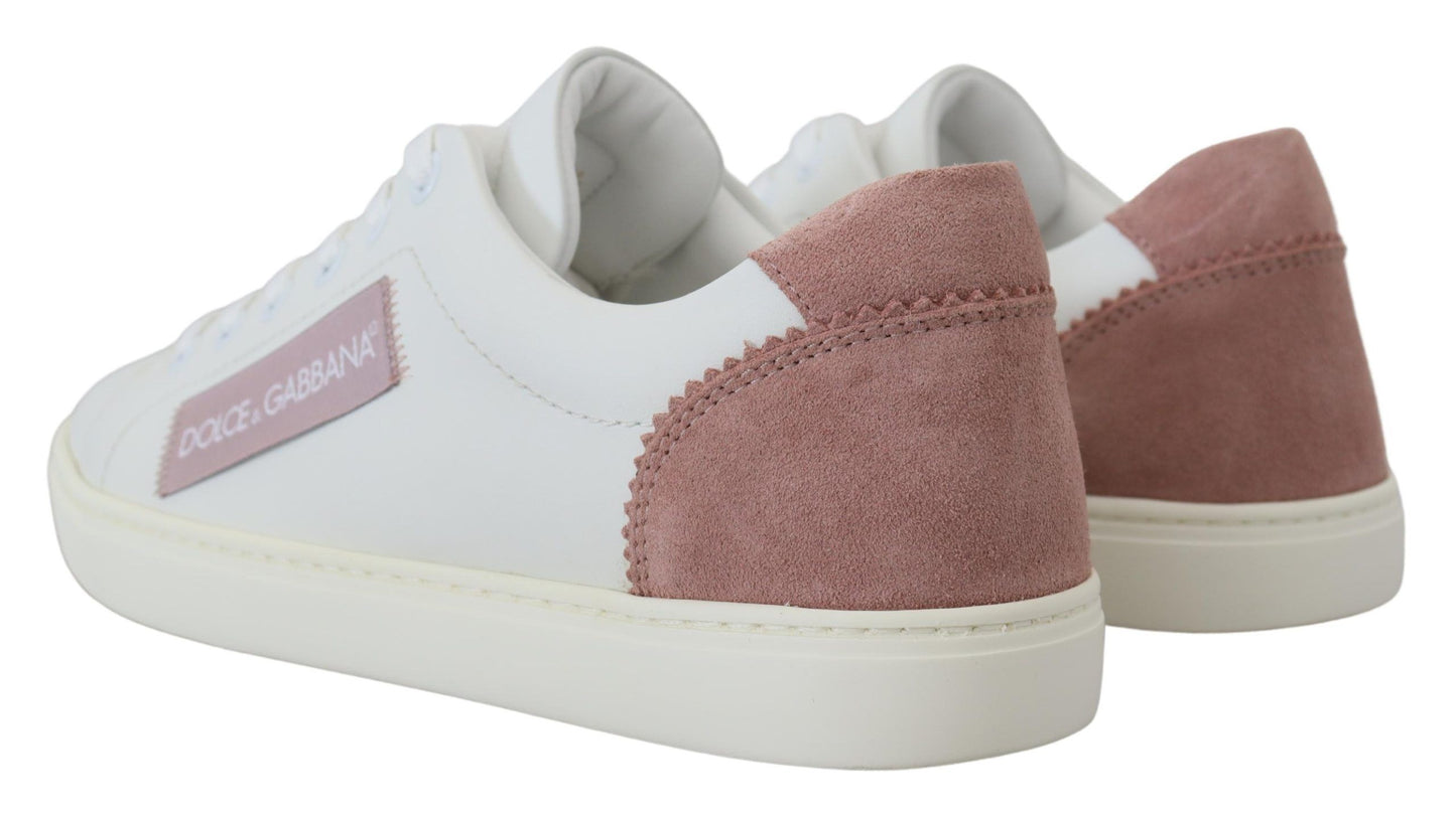 Weiße, rosa Leder-Low-Top-Sneaker-Schuhe