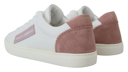 Weiße, rosa Leder-Low-Top-Sneaker-Schuhe