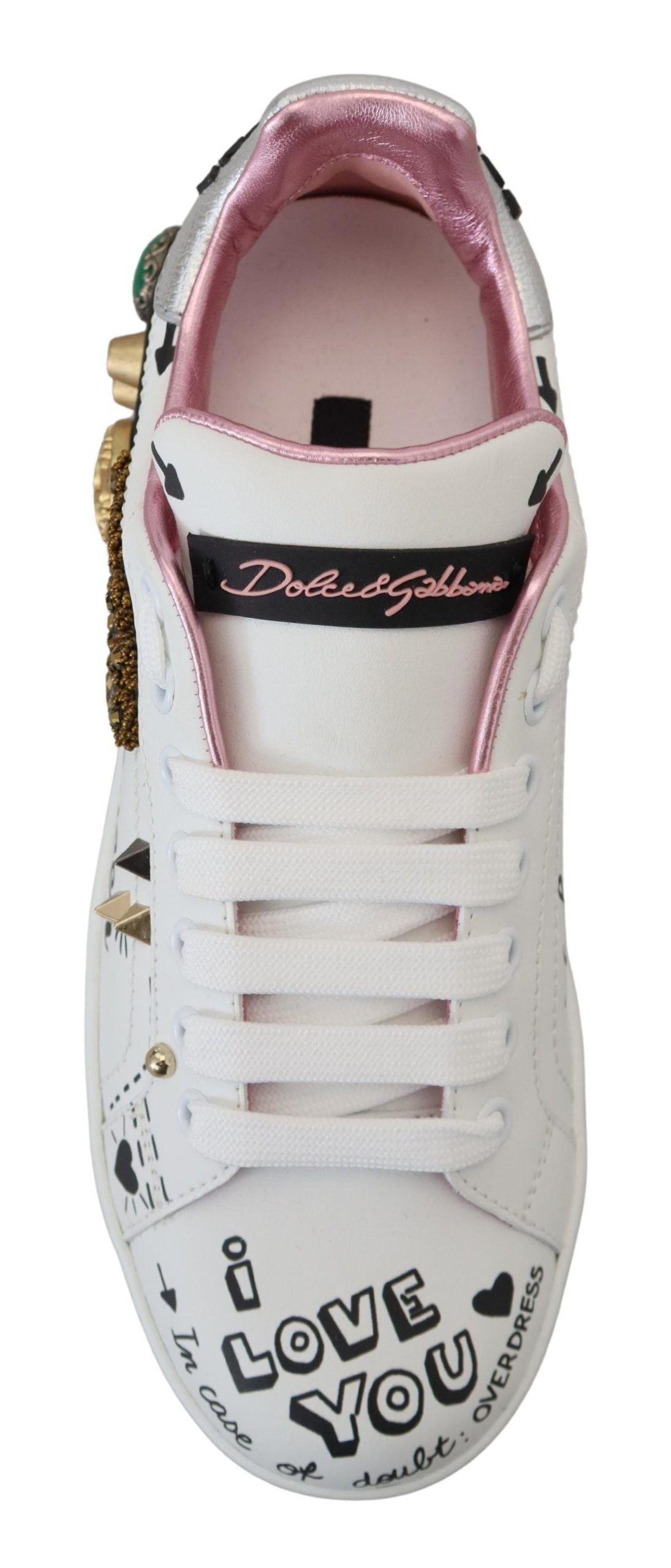 Scarpe da ginnastica in pelle bianca con corona di cristalli Queen Crown