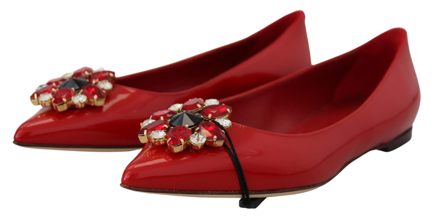 Rote Lederkristalle Loafers Flats Schuhe