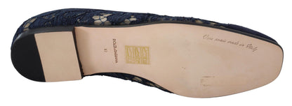 Mocassini slip-on in pizzo floreale blu. Scarpe basse