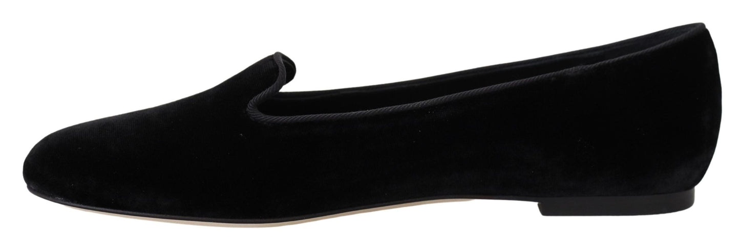 Schwarze Samt-Slip-On-Loafer-Flats-Schuhe