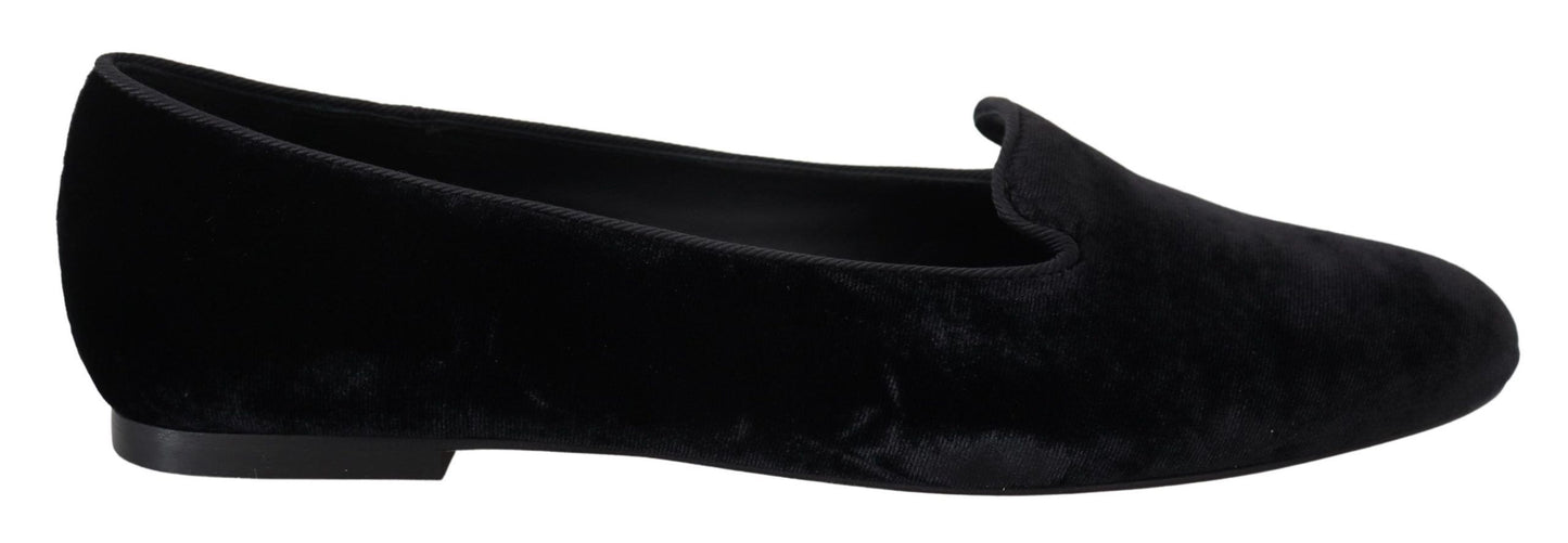 Schwarze Samt-Slip-On-Loafer-Flats-Schuhe