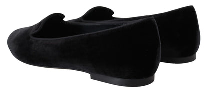 Schwarze Samt-Slip-On-Loafer-Flats-Schuhe