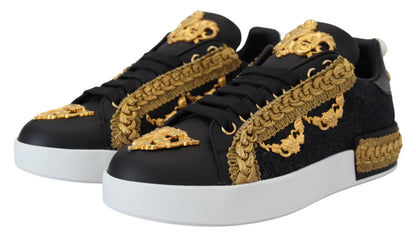 Scarpe sneakers in pelle Portofino barocca oro nero