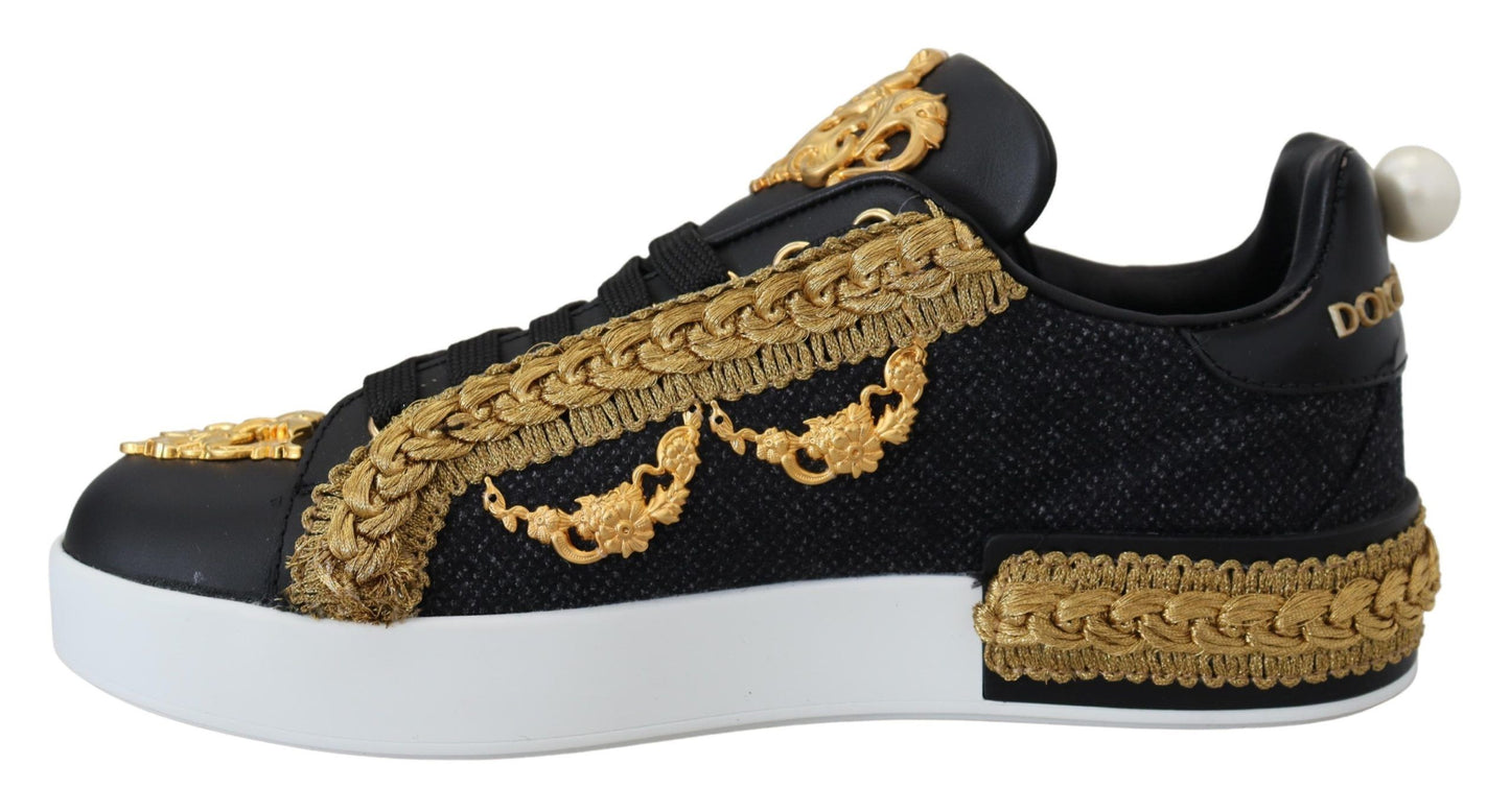 Scarpe sneakers in pelle Portofino barocca oro nero