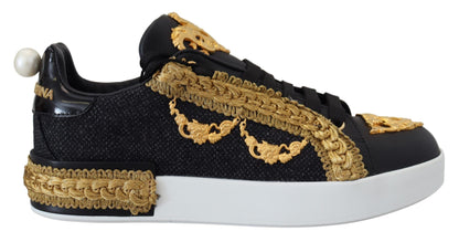 Scarpe sneakers in pelle Portofino barocca oro nero