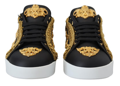 Scarpe sneakers in pelle Portofino barocca oro nero