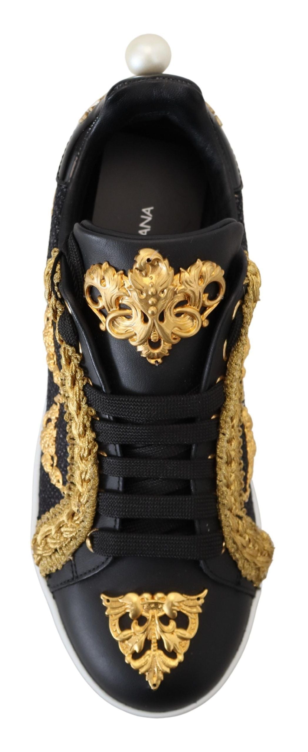 Scarpe sneakers in pelle Portofino barocca oro nero