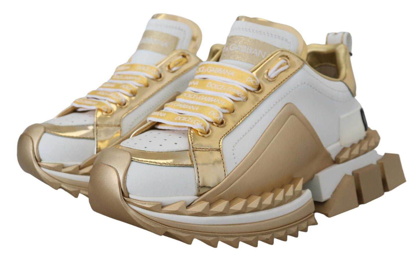 Elegant White and Gold Leather Sneakers