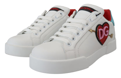 Weiße Leder-Sneaker mit Portofino-Logo und Herz-Schuhen