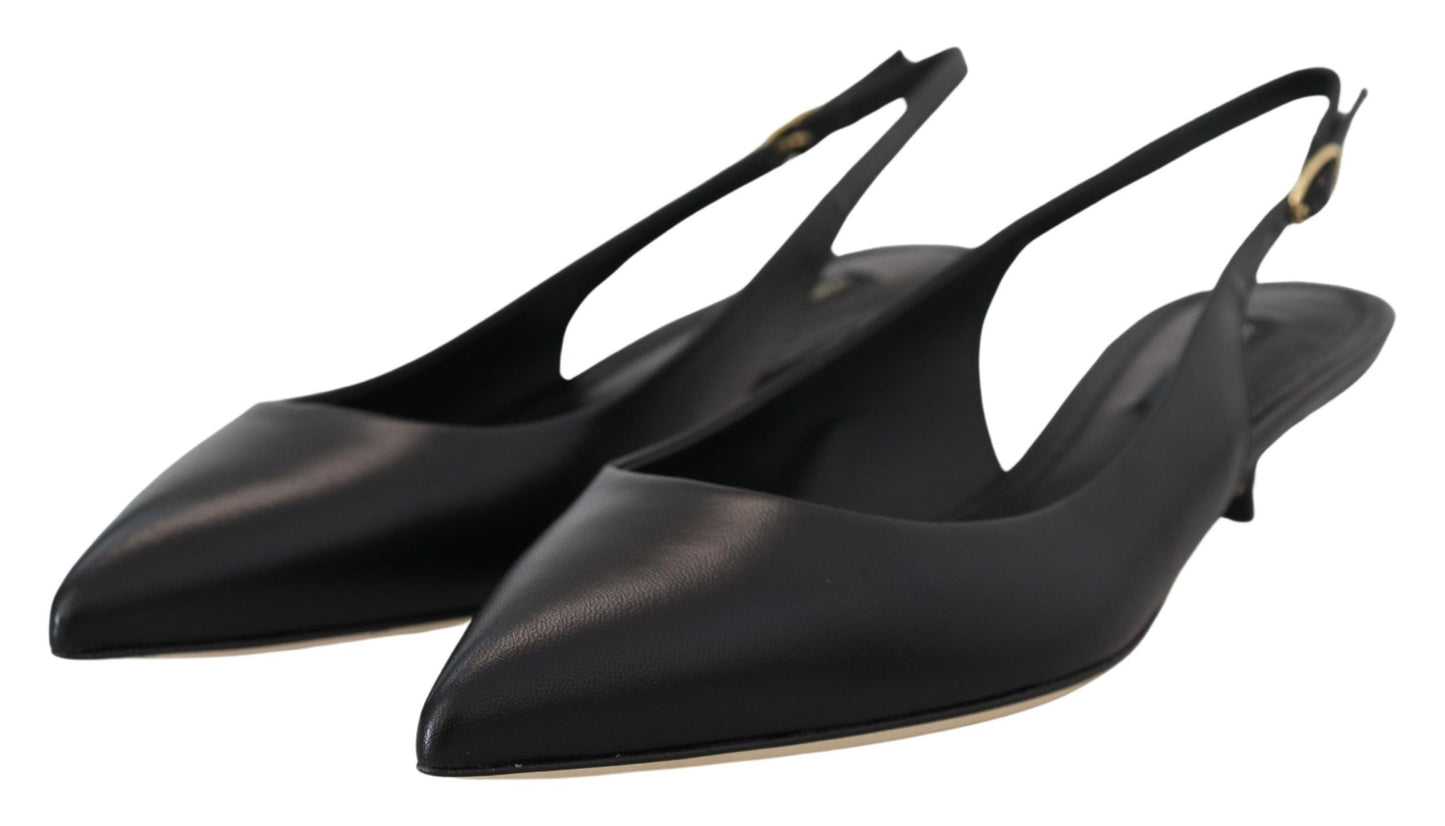 Schwarze Leder-Slingbacks mit Absatz und Pumps