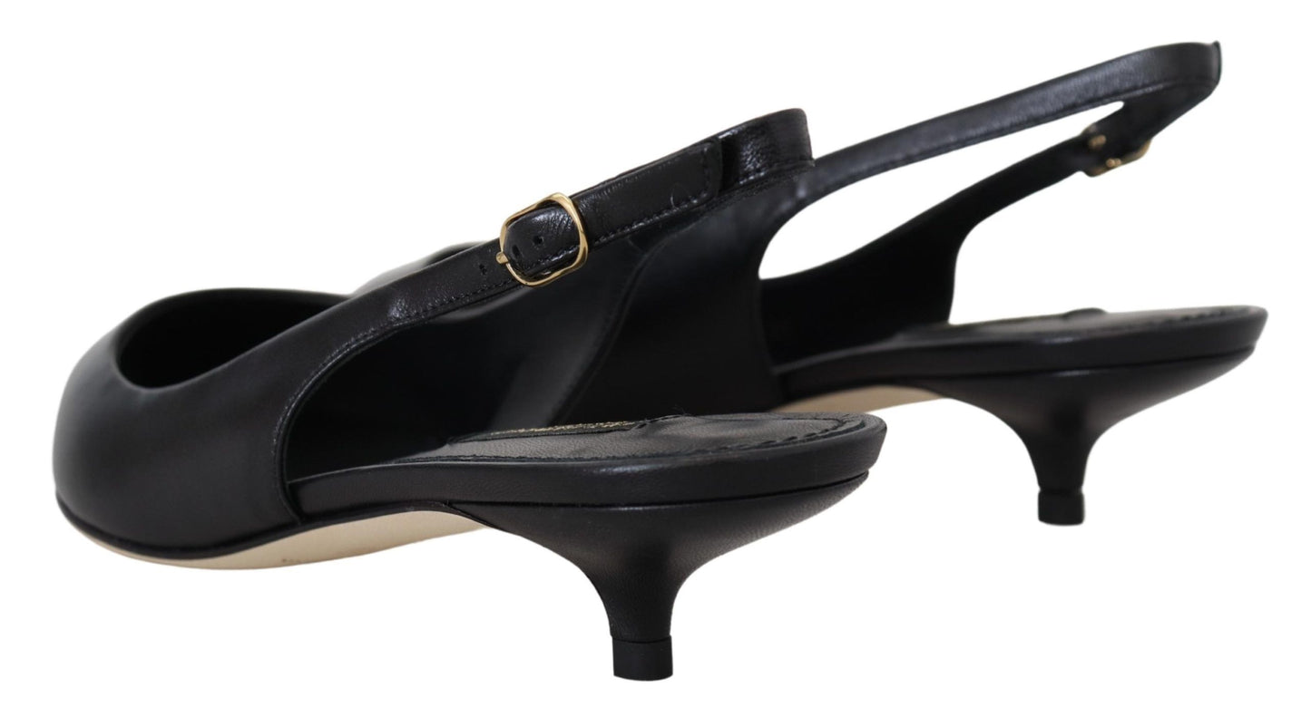 Schwarze Leder-Slingbacks mit Absatz und Pumps