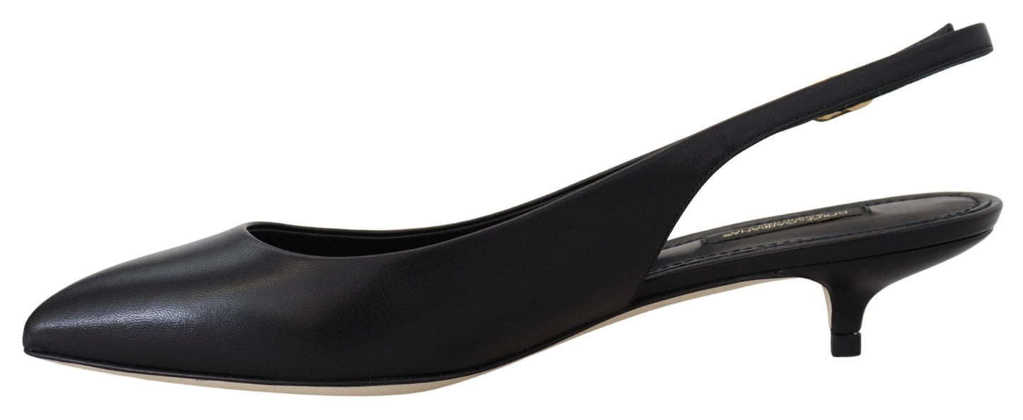 Schwarze Leder-Slingbacks mit Absatz und Pumps