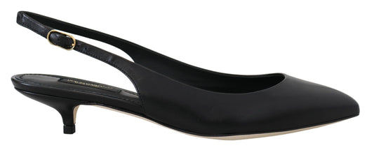 Schwarze Leder-Slingbacks mit Absatz und Pumps