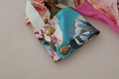 Camicetta con colletto ascot con design patchwork floreale multicolore