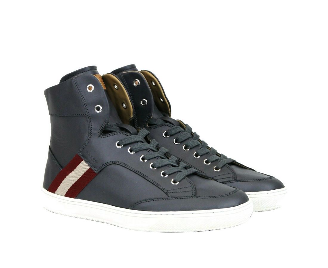 Sneaker alta in pelle di vitello grigio scuro con beige rosso