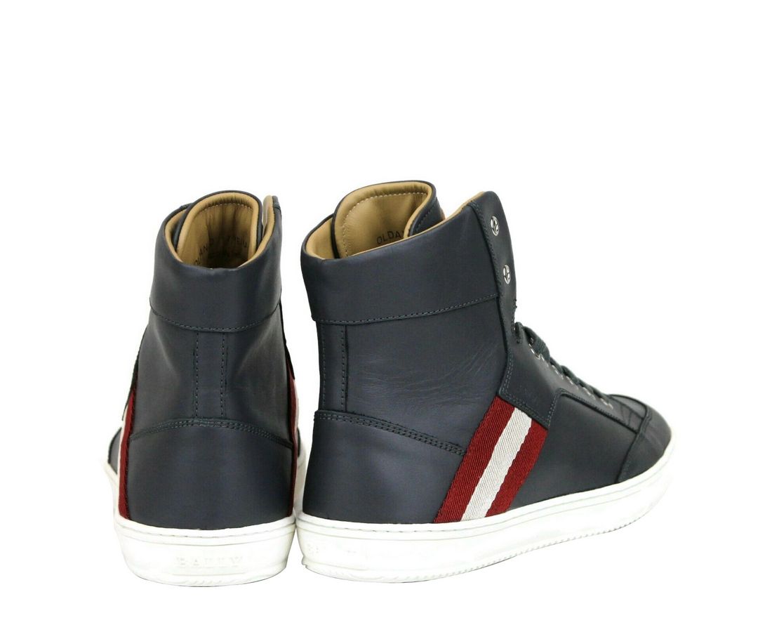 Sneaker alta in pelle di vitello grigio scuro con beige rosso