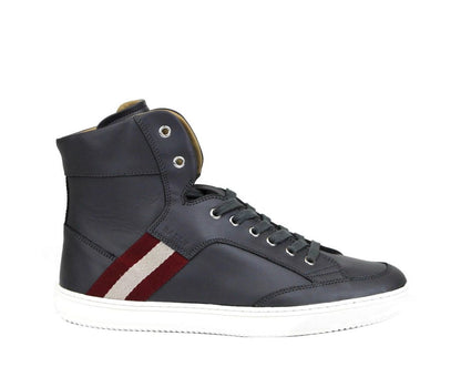 Sneaker alta in pelle di vitello grigio scuro con beige rosso