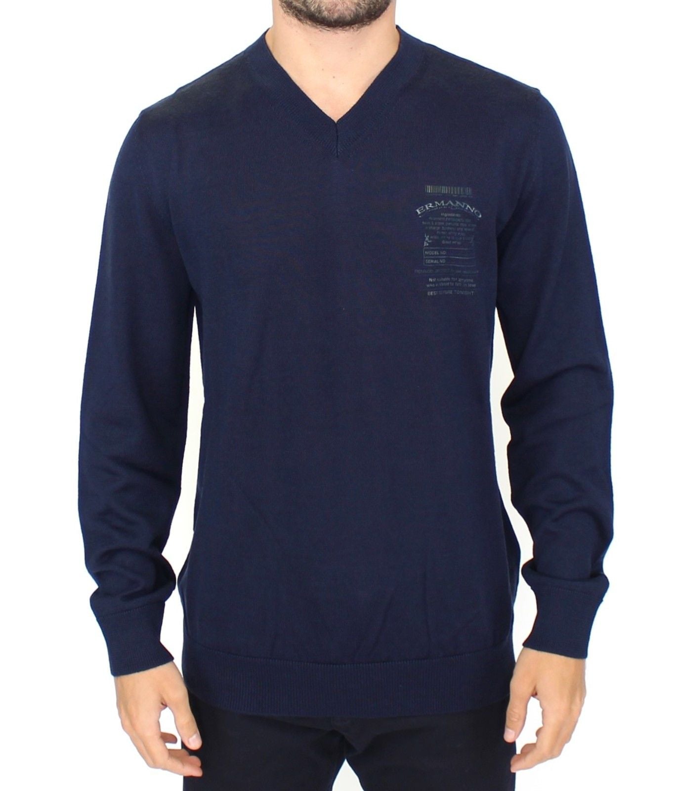 Blauer Pullover aus Wollmischung mit V-Ausschnitt