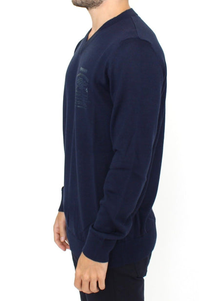 Blauer Pullover aus Wollmischung mit V-Ausschnitt