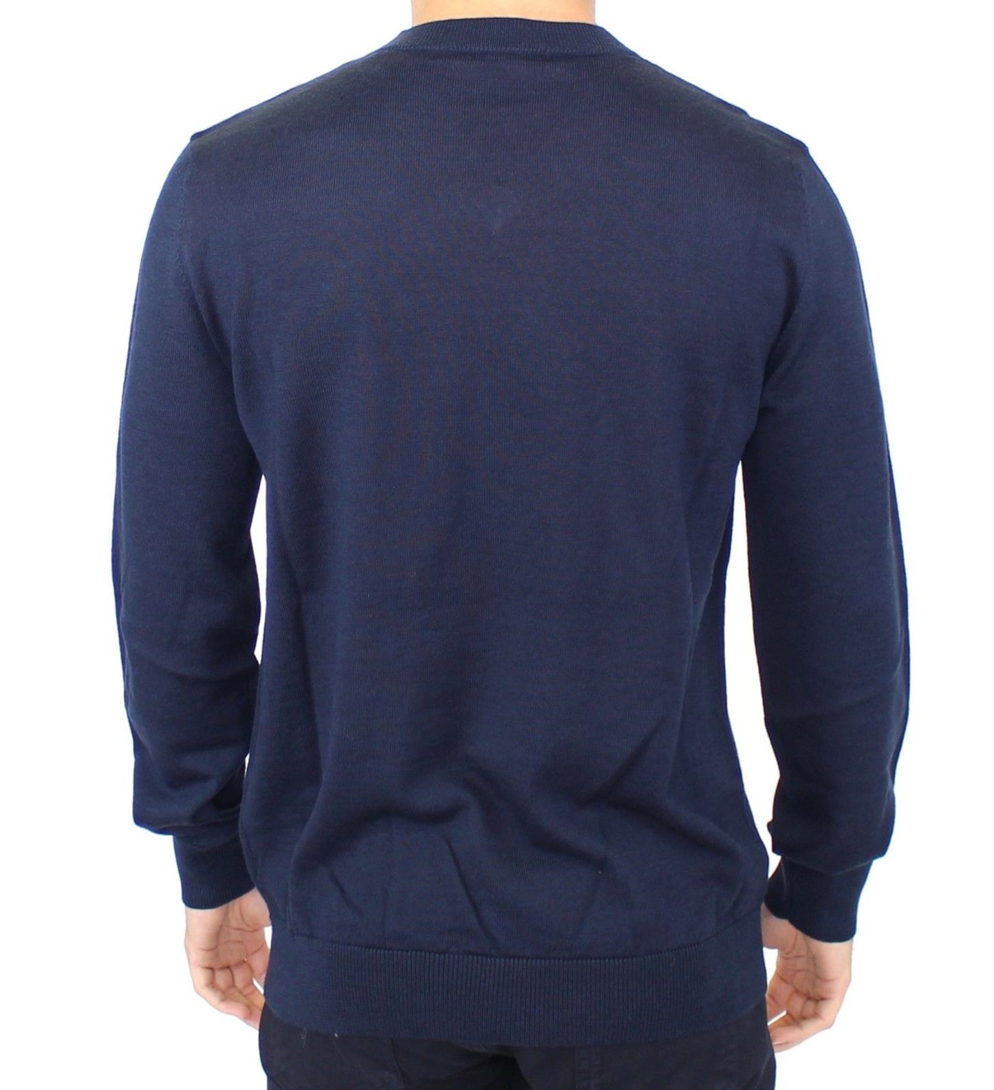 Blauer Pullover aus Wollmischung mit V-Ausschnitt