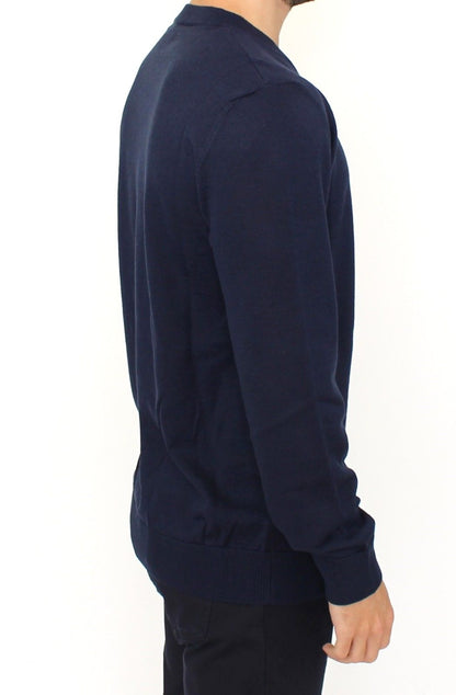 Maglione pullover con scollo a V in misto lana blu