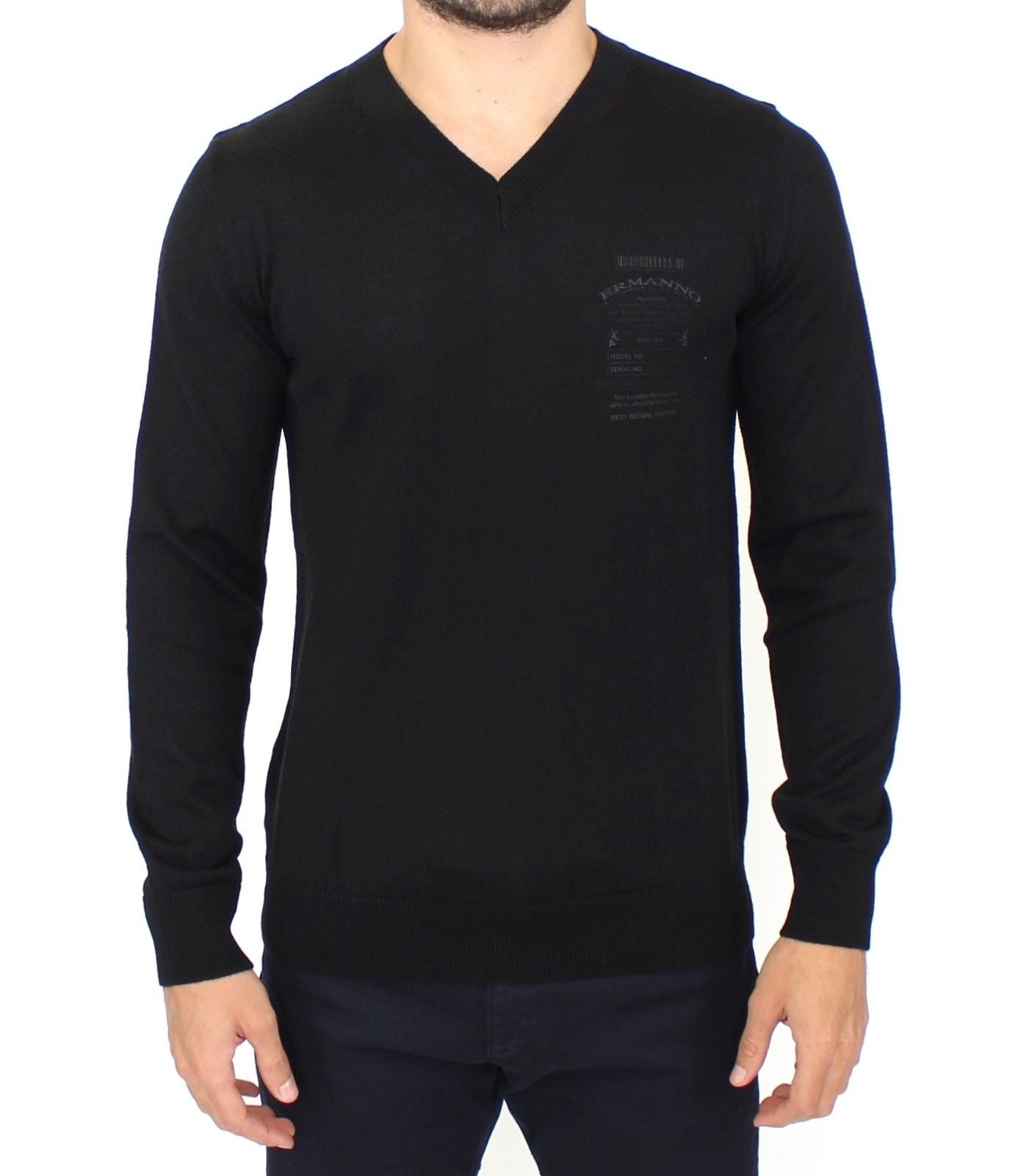 Maglione pullover con scollo a V in misto lana nera