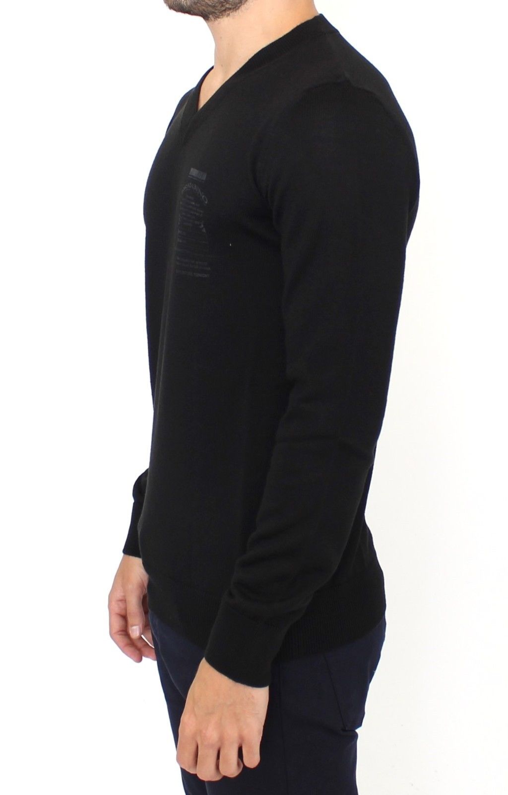 Maglione pullover con scollo a V in misto lana nera