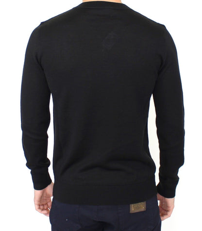 Maglione pullover con scollo a V in misto lana nera