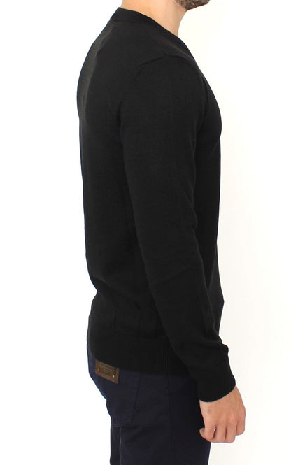 Maglione pullover con scollo a V in misto lana nera