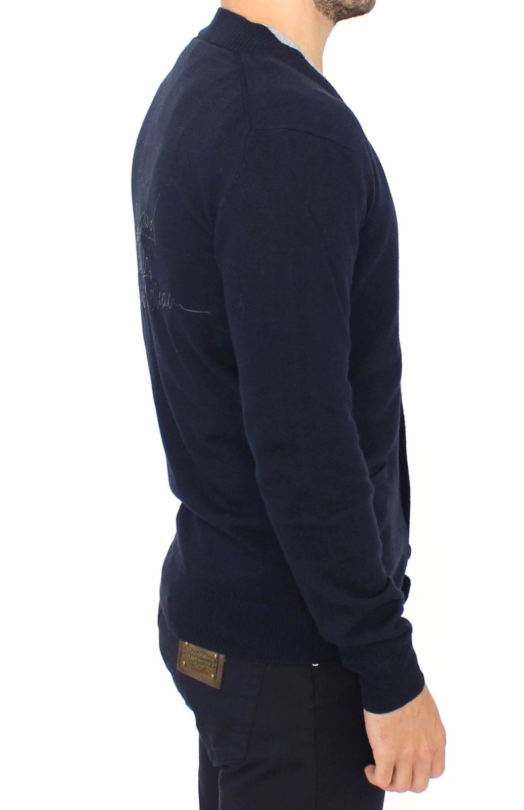 Blauer Wollkaschmir-Cardigan-Pullover