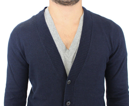 Pull cardigan en laine et cachemire bleu