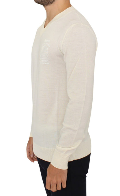 Ermanno Scervino Off-White V-Neck Wool Blend Pullover