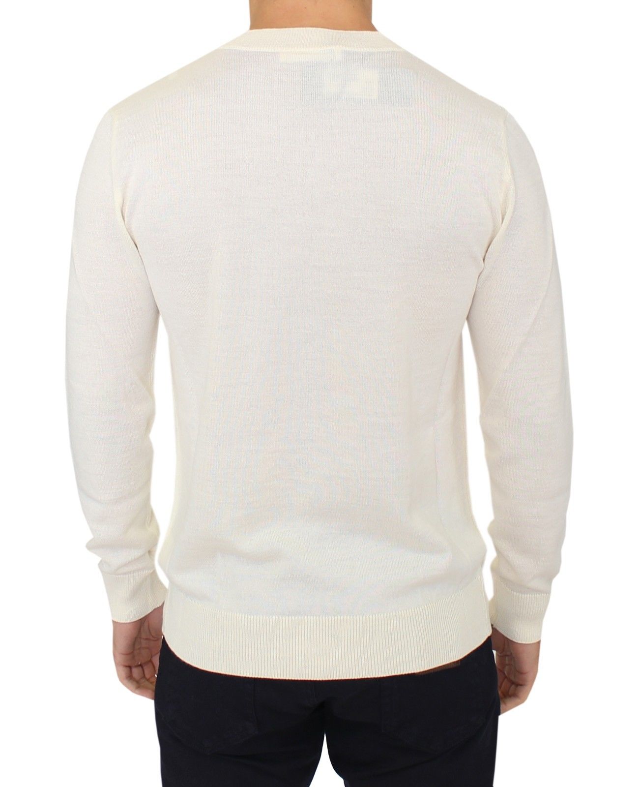 Maglione pullover con scollo a V in misto lana bianco sporco