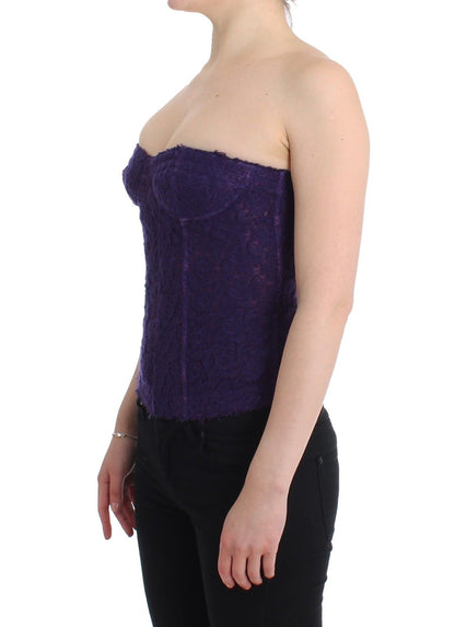 Lingerie viola corsetto bustier top in pizzo floreale