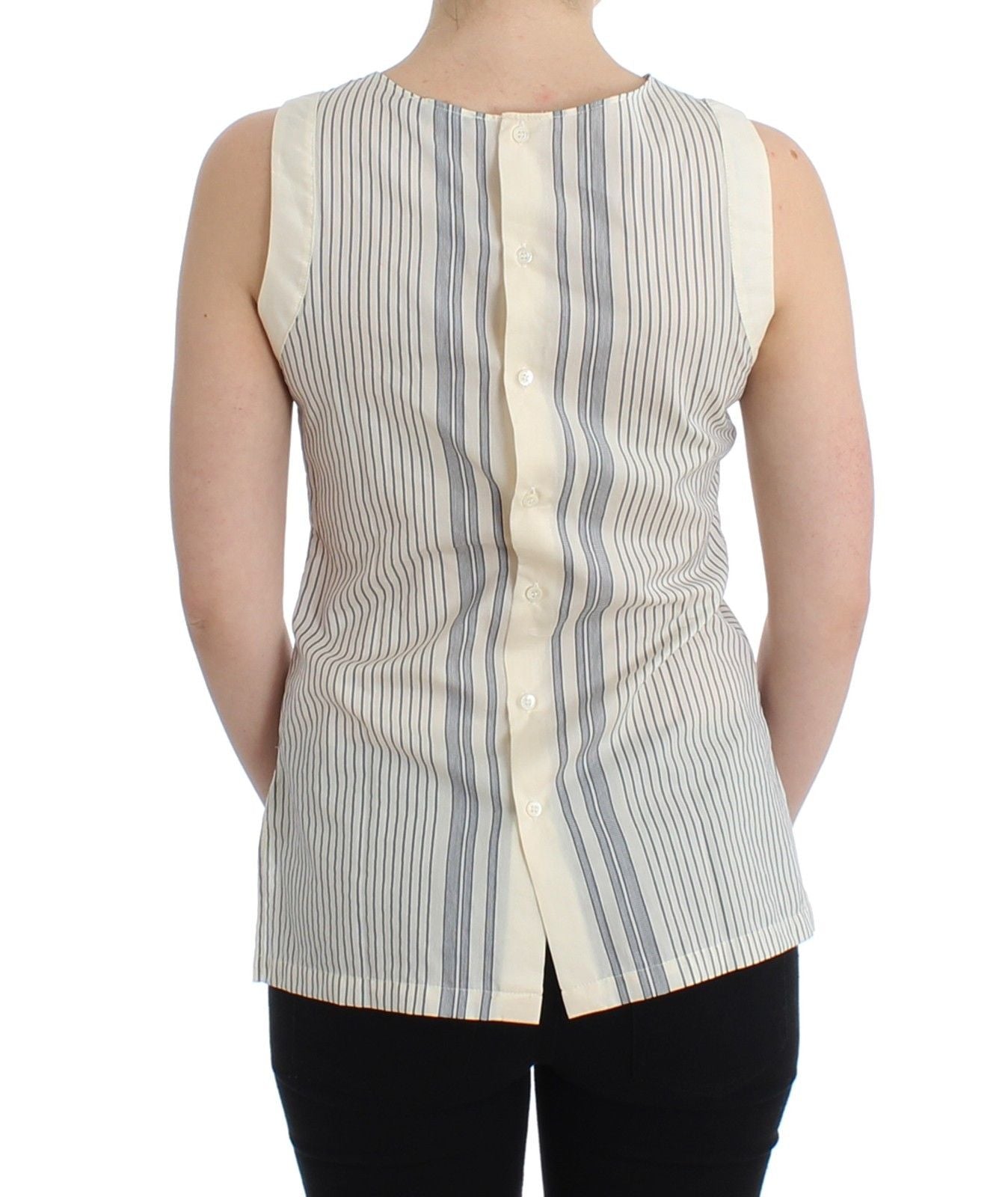 Chic Striped Cotton-Silk Bow Top